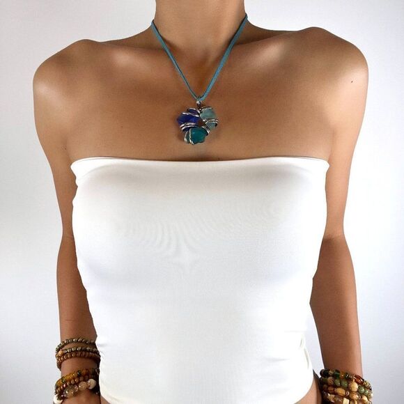 Vintage Silver Blue Crystal Rope Necklace - Fairycore Beachy Bohemian Jewelry - Picture 1 of 4